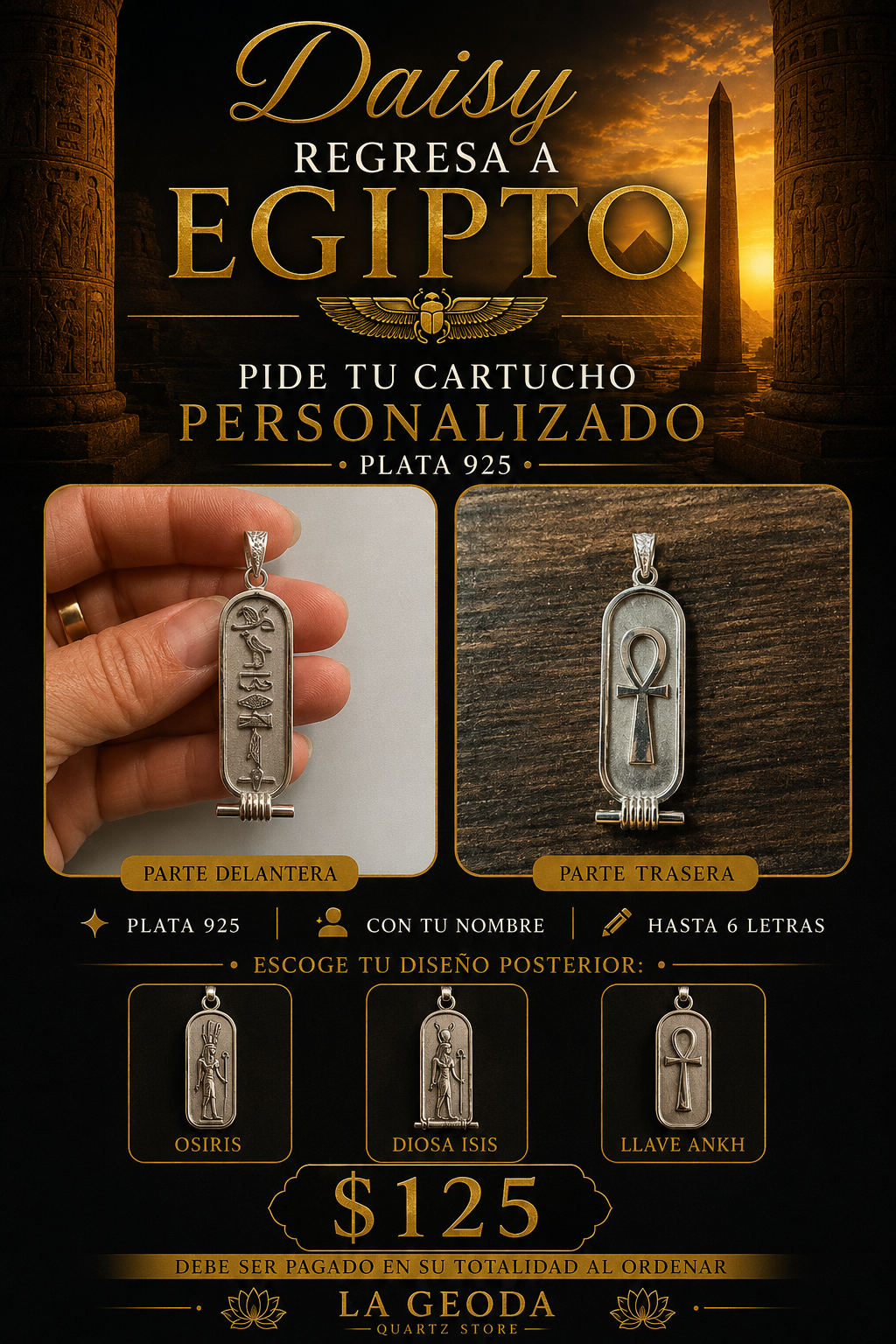 PRE-ORDER: Custom Egyptian Cartouche Pendant – Sterling Silver .925 | Handcrafted in Egypt | Personalized
