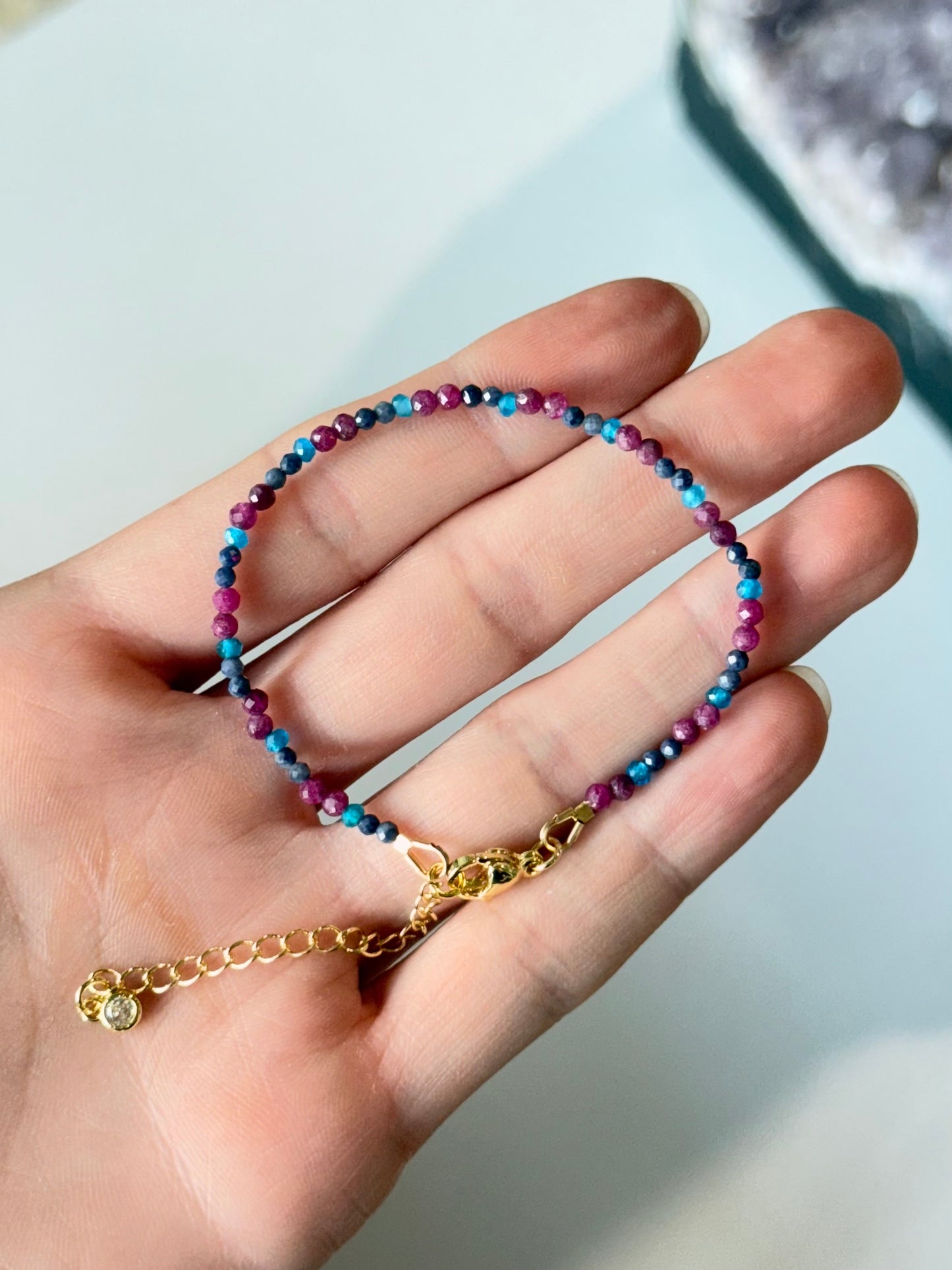 Blue Apatite | Iolite | Ruby Faceted Bracelet