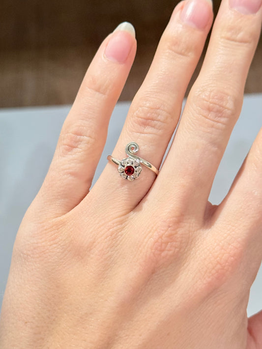 Garnet Flower Ring ( Adjustable Ring )