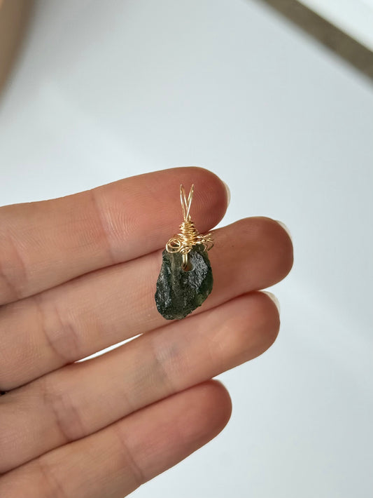 Moldavite Pendant ( Silver Platted Gold Wire )