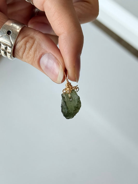 Moldavite Pendant ( Silver Platted Gold Wire )