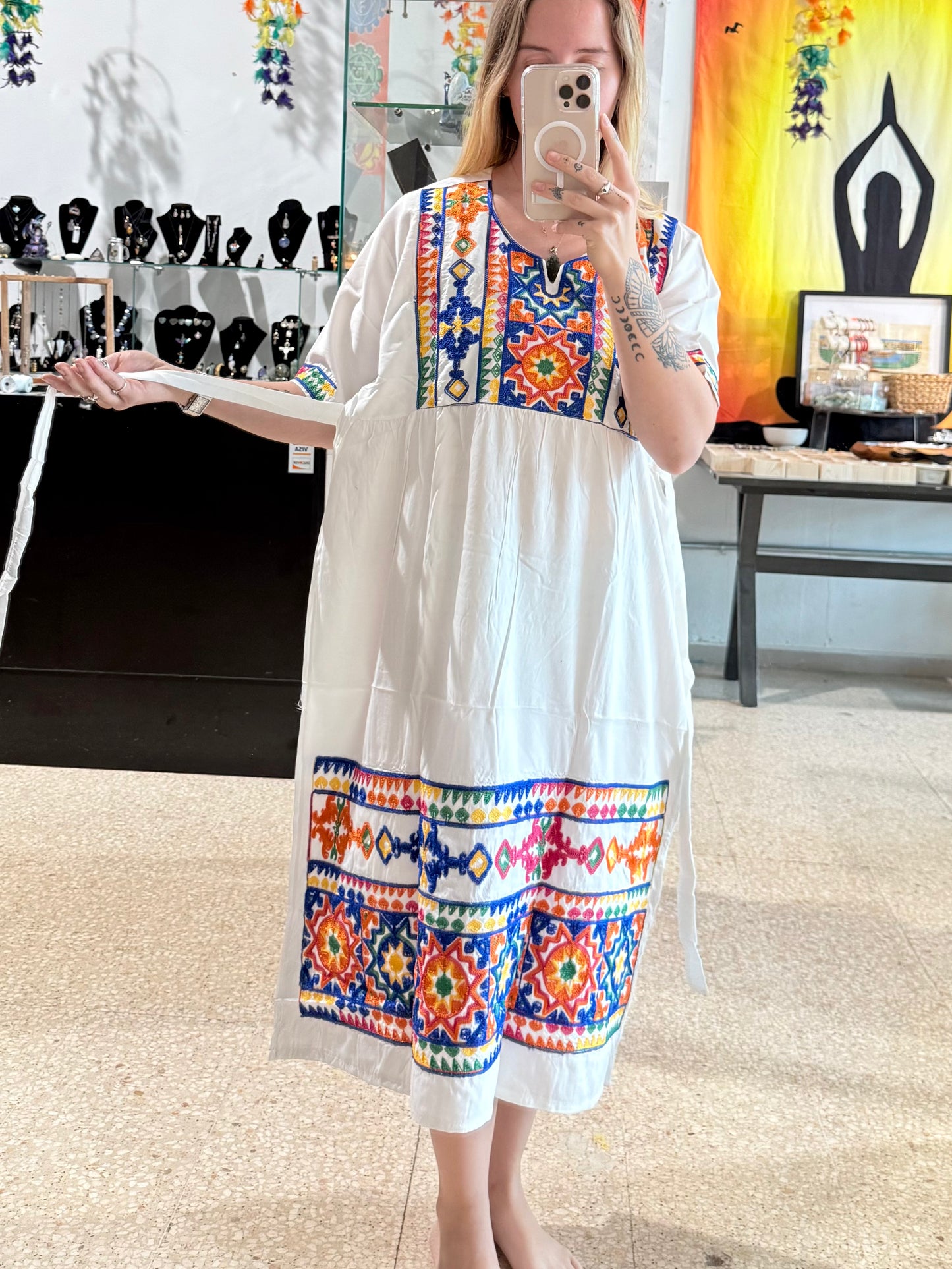 100% Cotton Dress ( White )