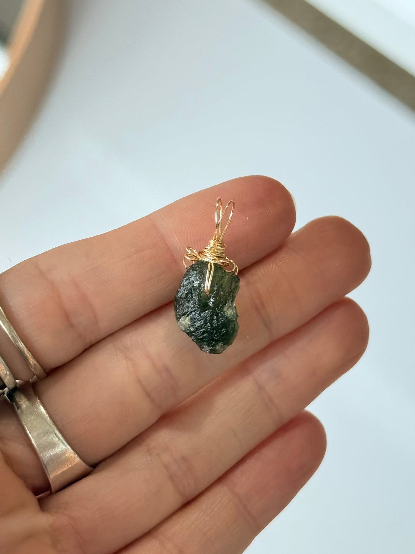 Moldavite Pendant ( Silver Platted Gold Wire )