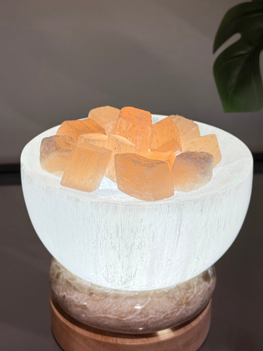 Selenite Bowl With Orange Selenite Cubes