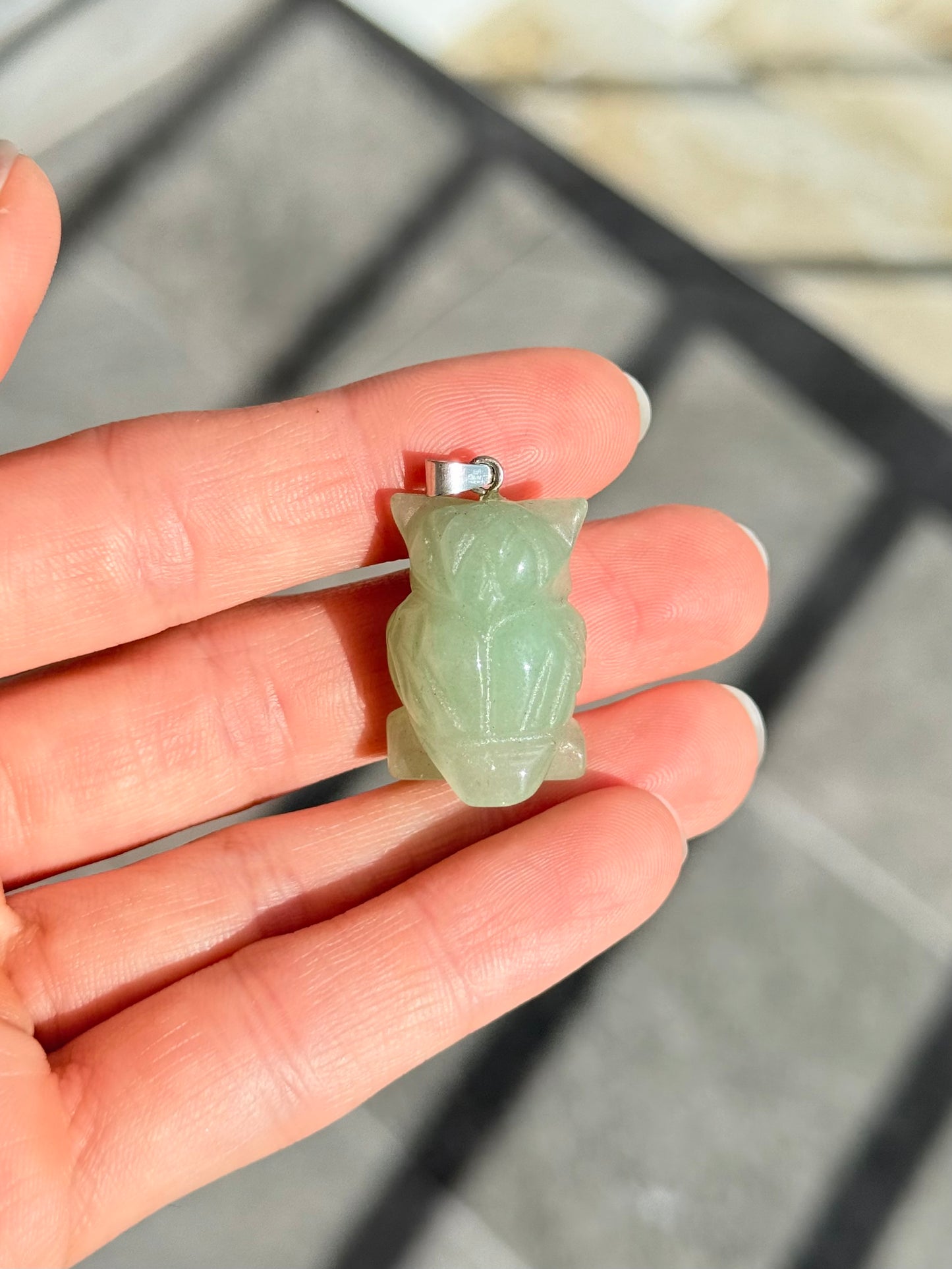 Green Aventurine Carved Owl Pendant