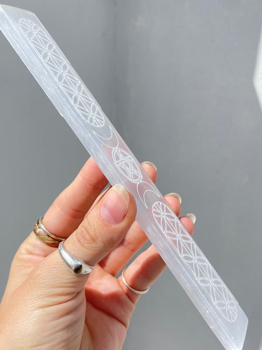 Selenite Charging Bar – Sacred Symbols of Light