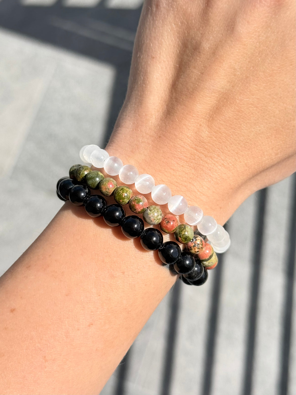 Protection & Emotional Balance Crystal Set – Obsidian, Unakite & Selenite