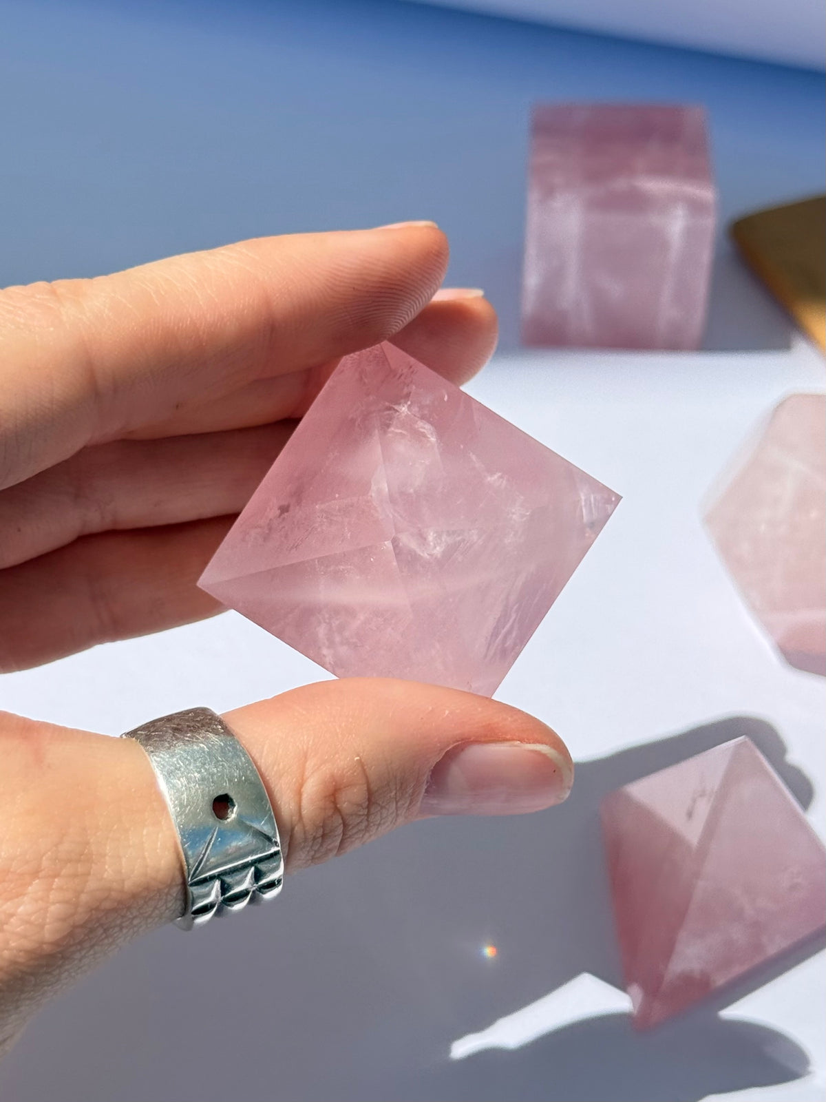 Rose Quartz Platonic Solids Set | Set de Cinco Sólidos Platónicos de Cuarzo Rosa