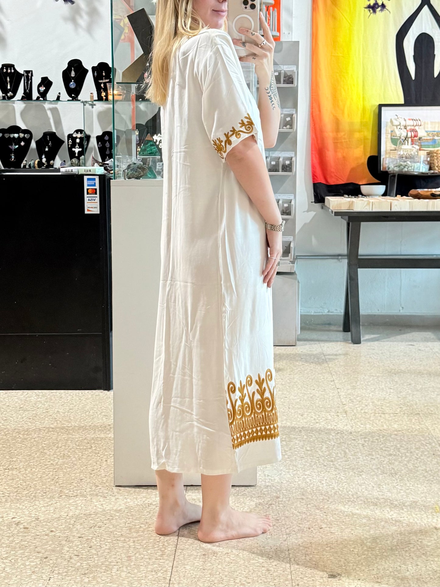 100% Cotton Dress ( White )