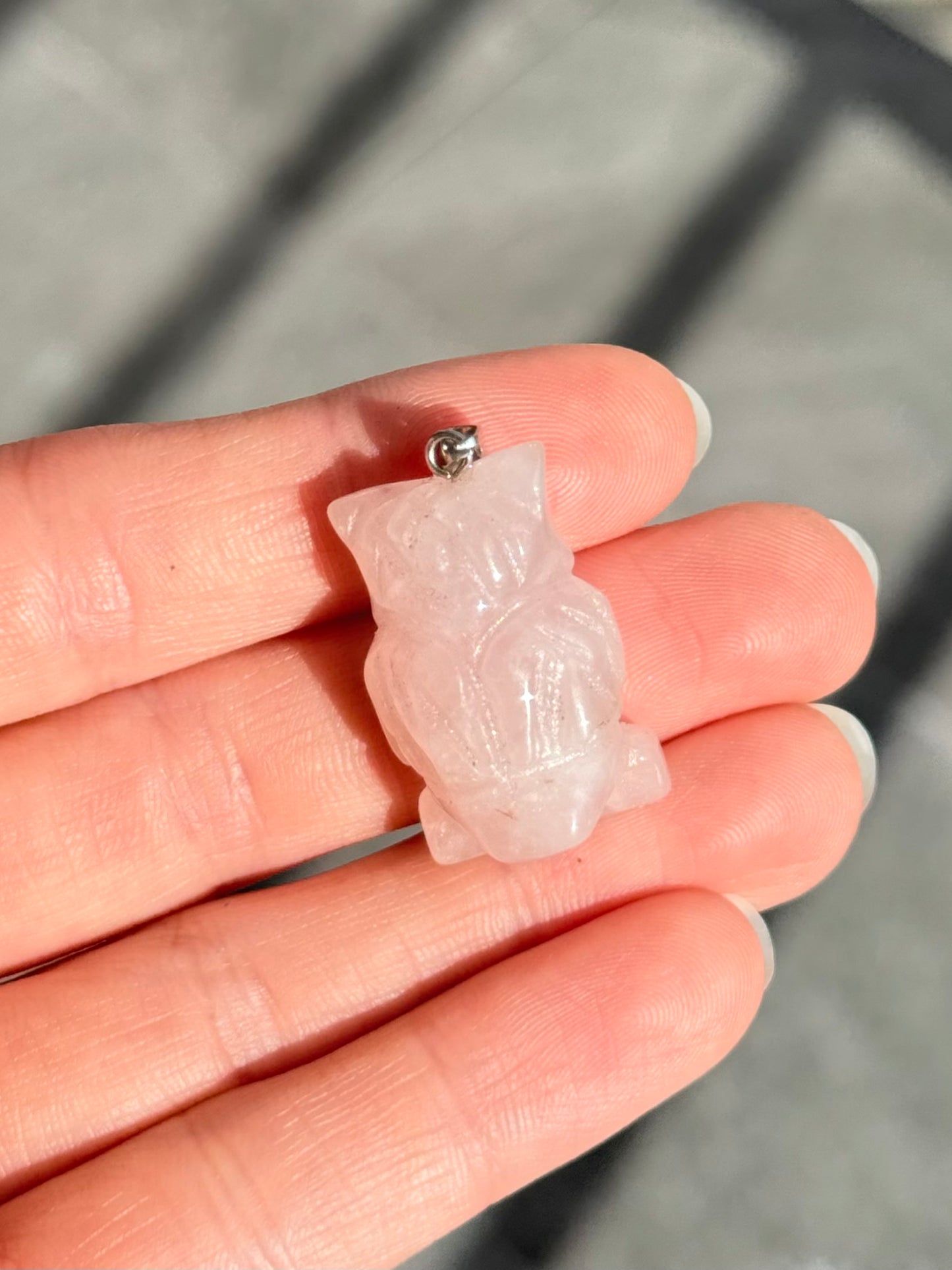 Rose Quartz Carved Owl Pendant
