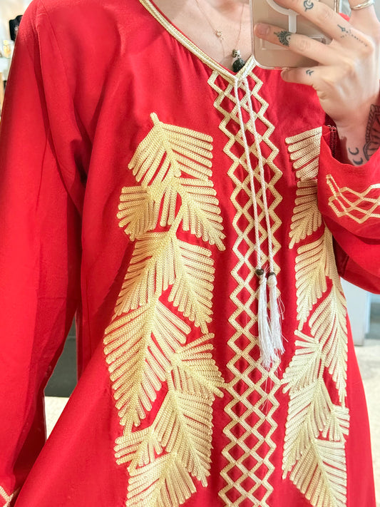 100% Cotton Dress ( Red )