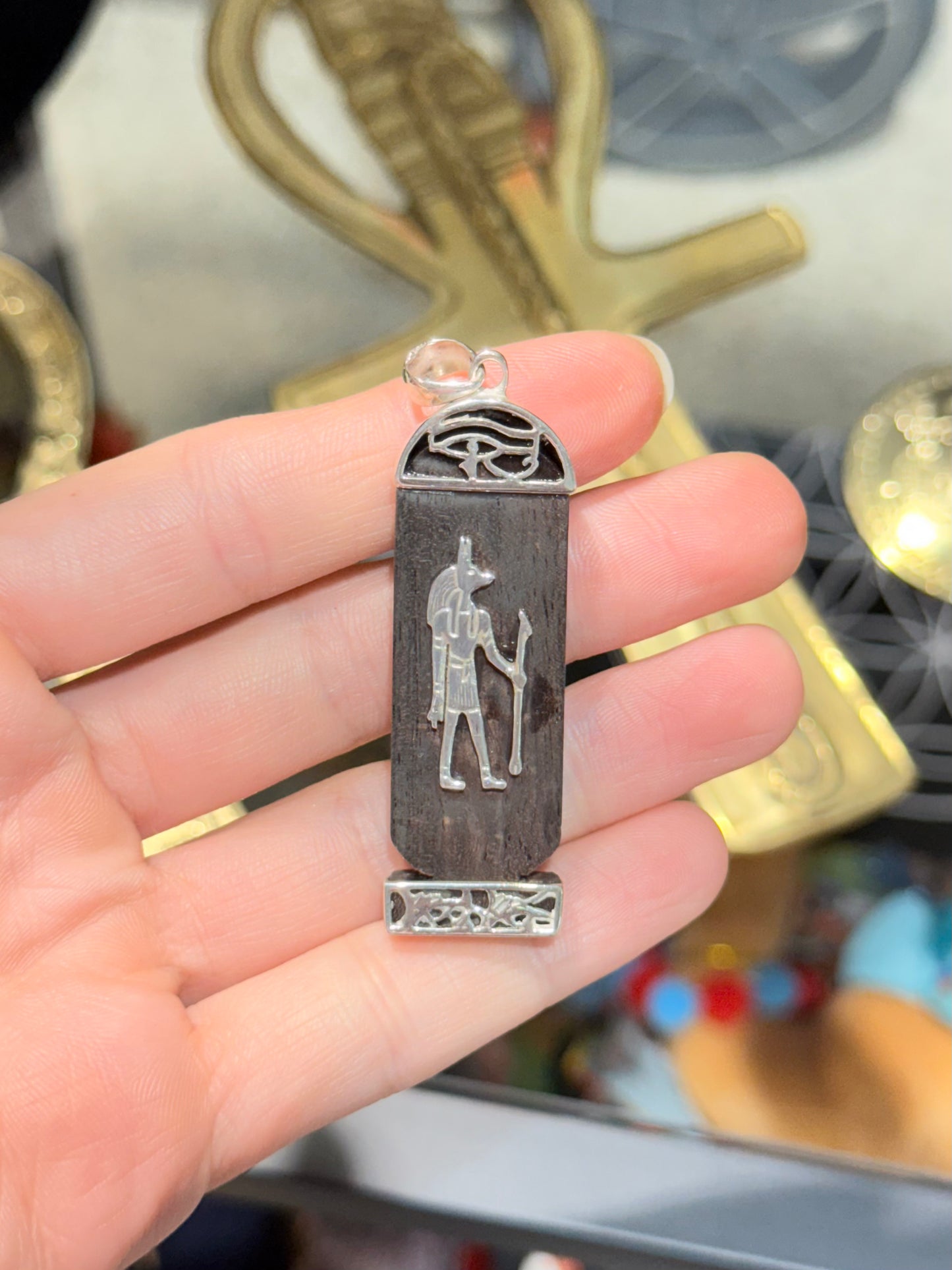 Ebano Wood Cabochon 4 elements Anubis on the Back