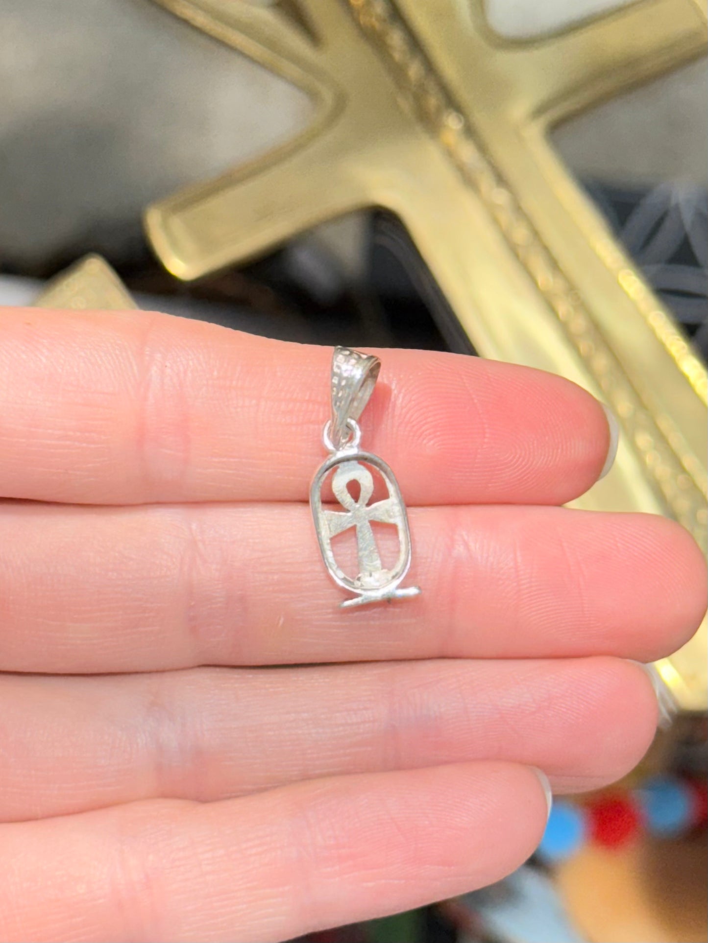 Mini Ankh in Cartouche Pendant