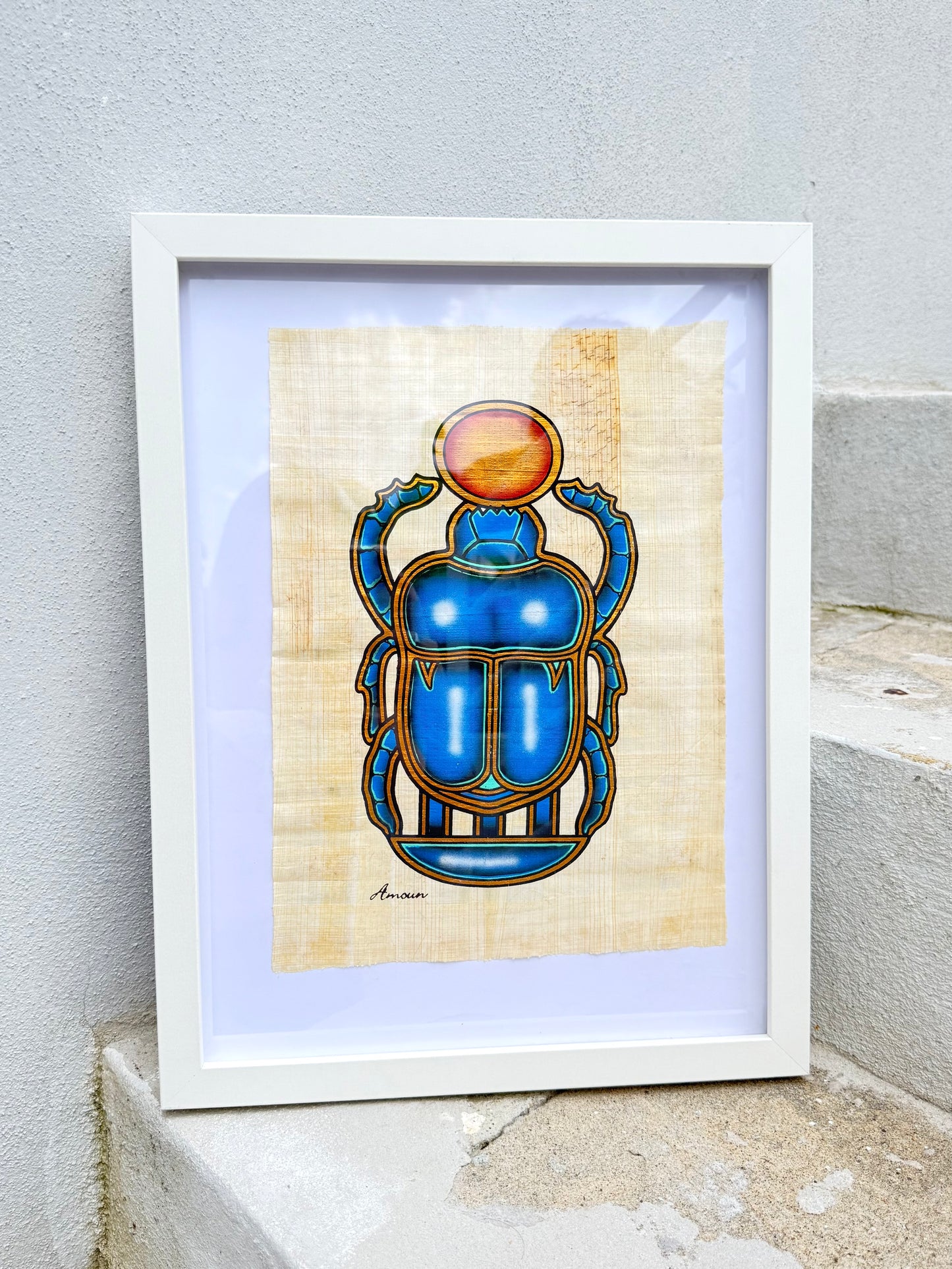 Egyptian Papyrus – Sacred Scarab with Sun Disk