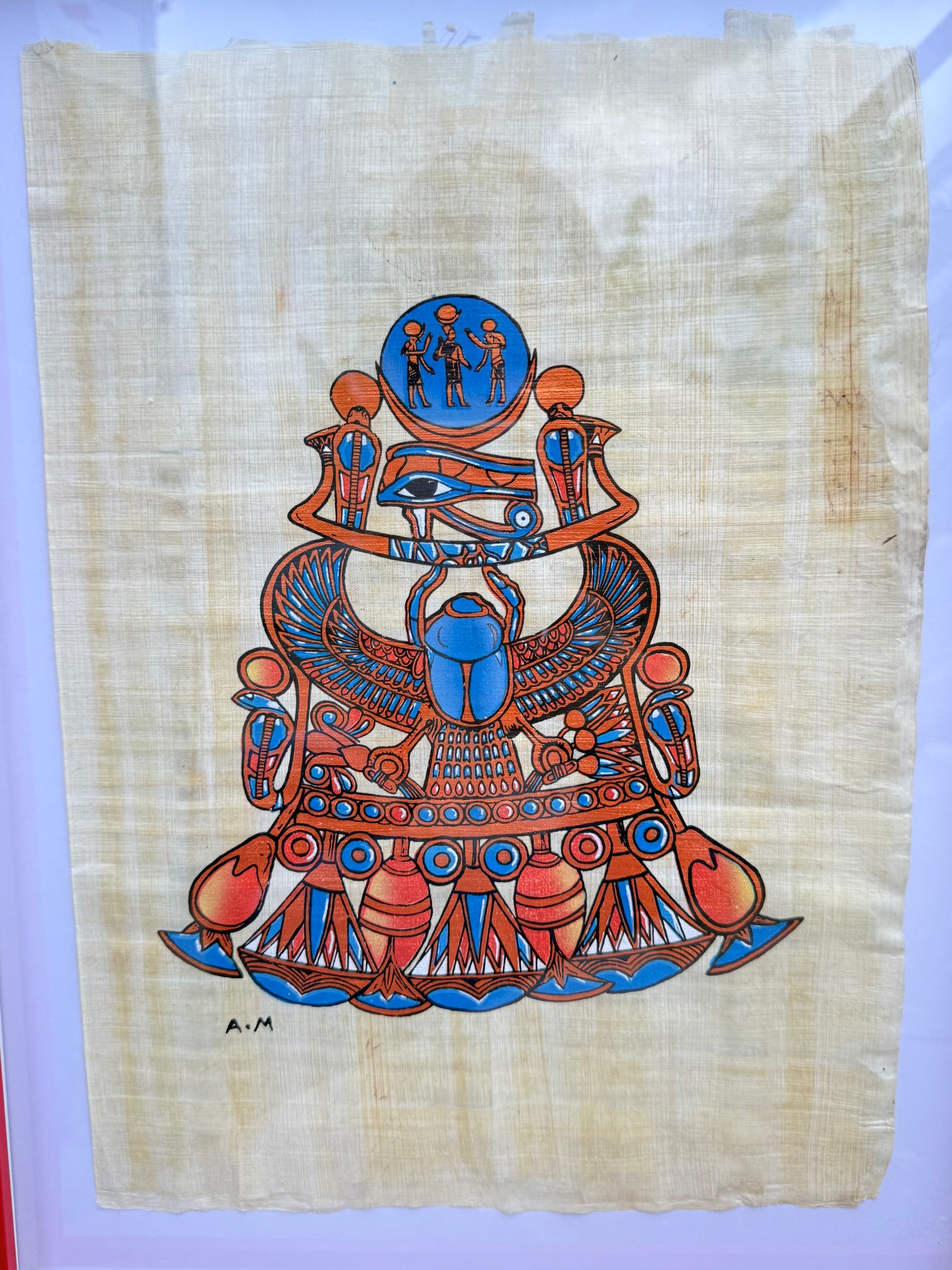 Egyptian Papyrus – Winged Scarab with Eye of Horus