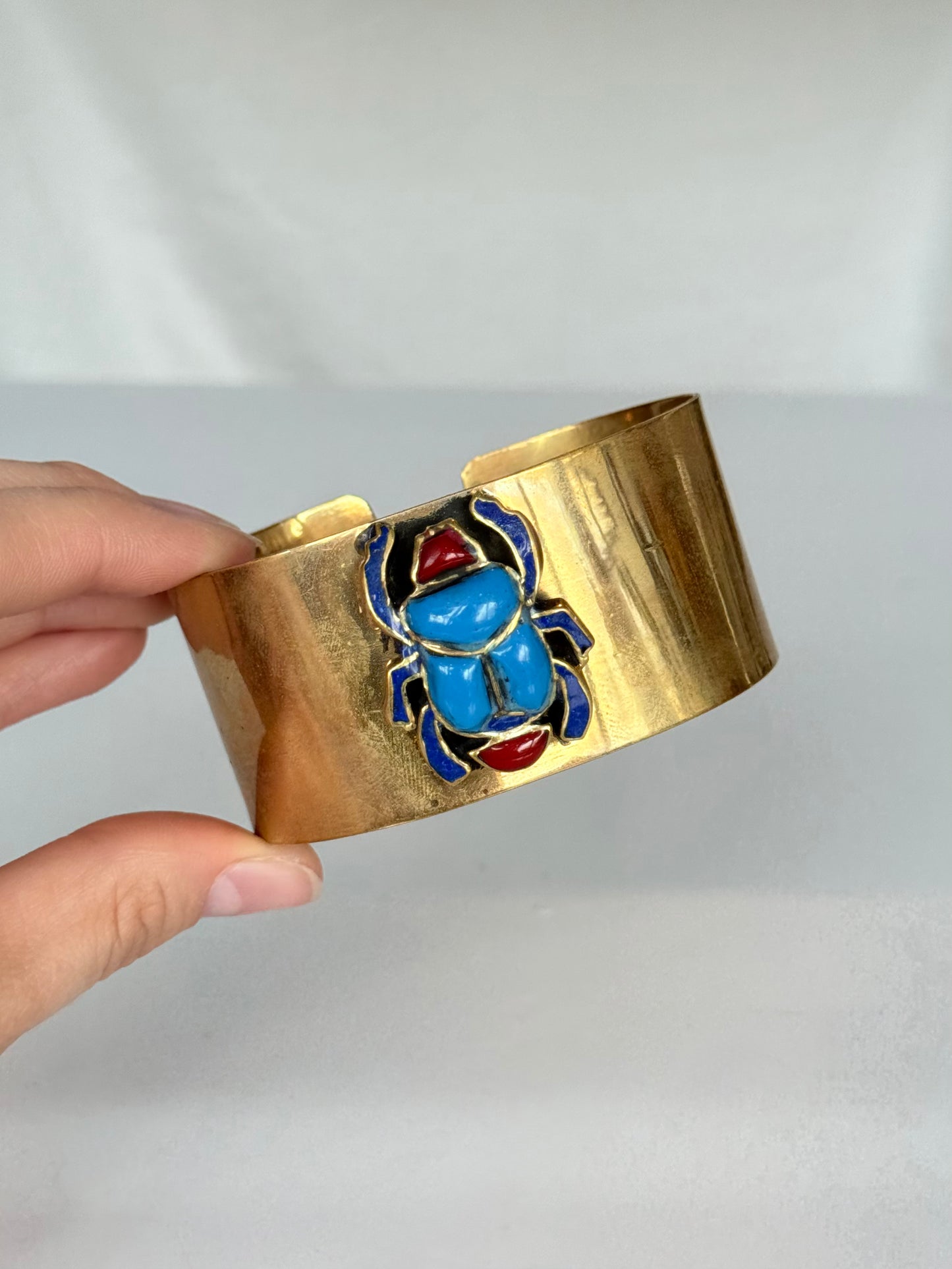 Scarab Stone Cuff ( Brass )