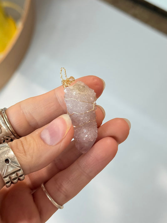 Smoky Spirit Quartz Pendant ( Silver platted Gold Wire )