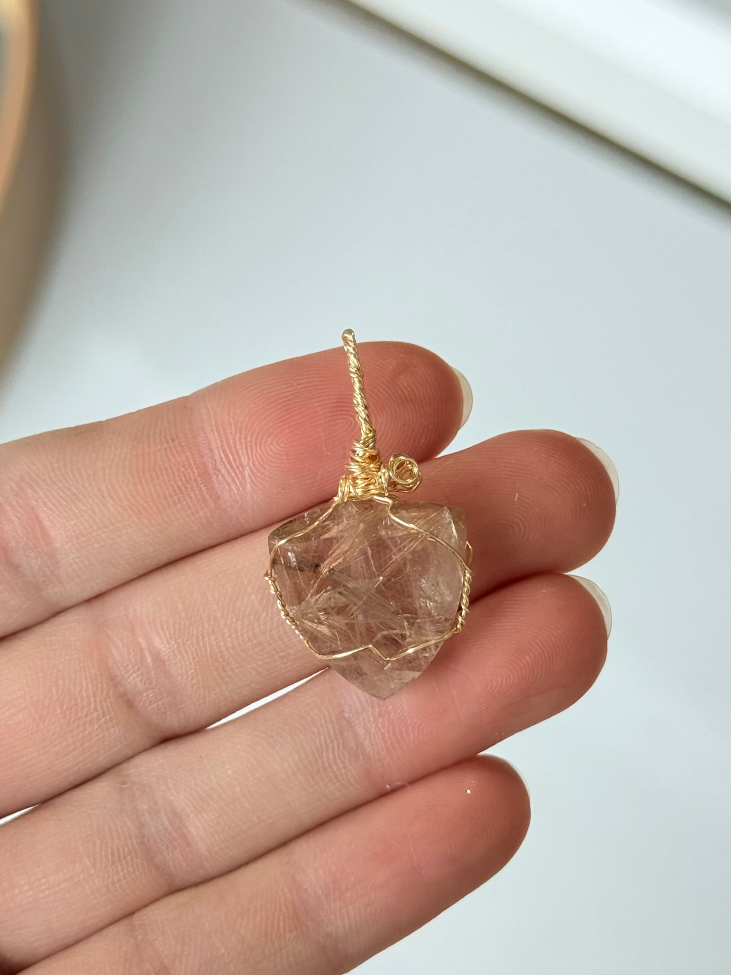 Rutilated Quartz Faceted Pendant ( Silver Platted Gold Wire )