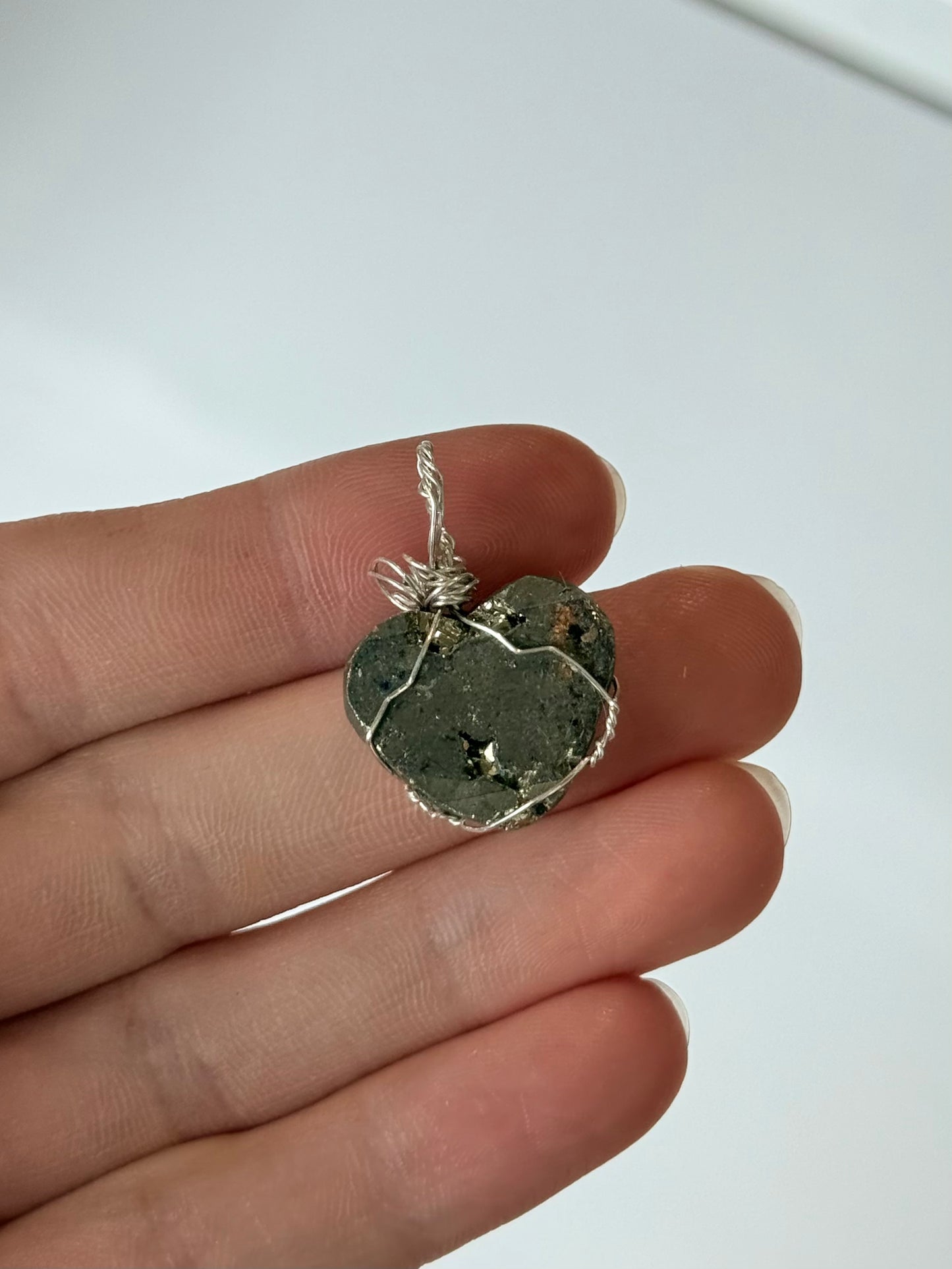 Pyrite Heart Pendant ( Silver 925 Wire )