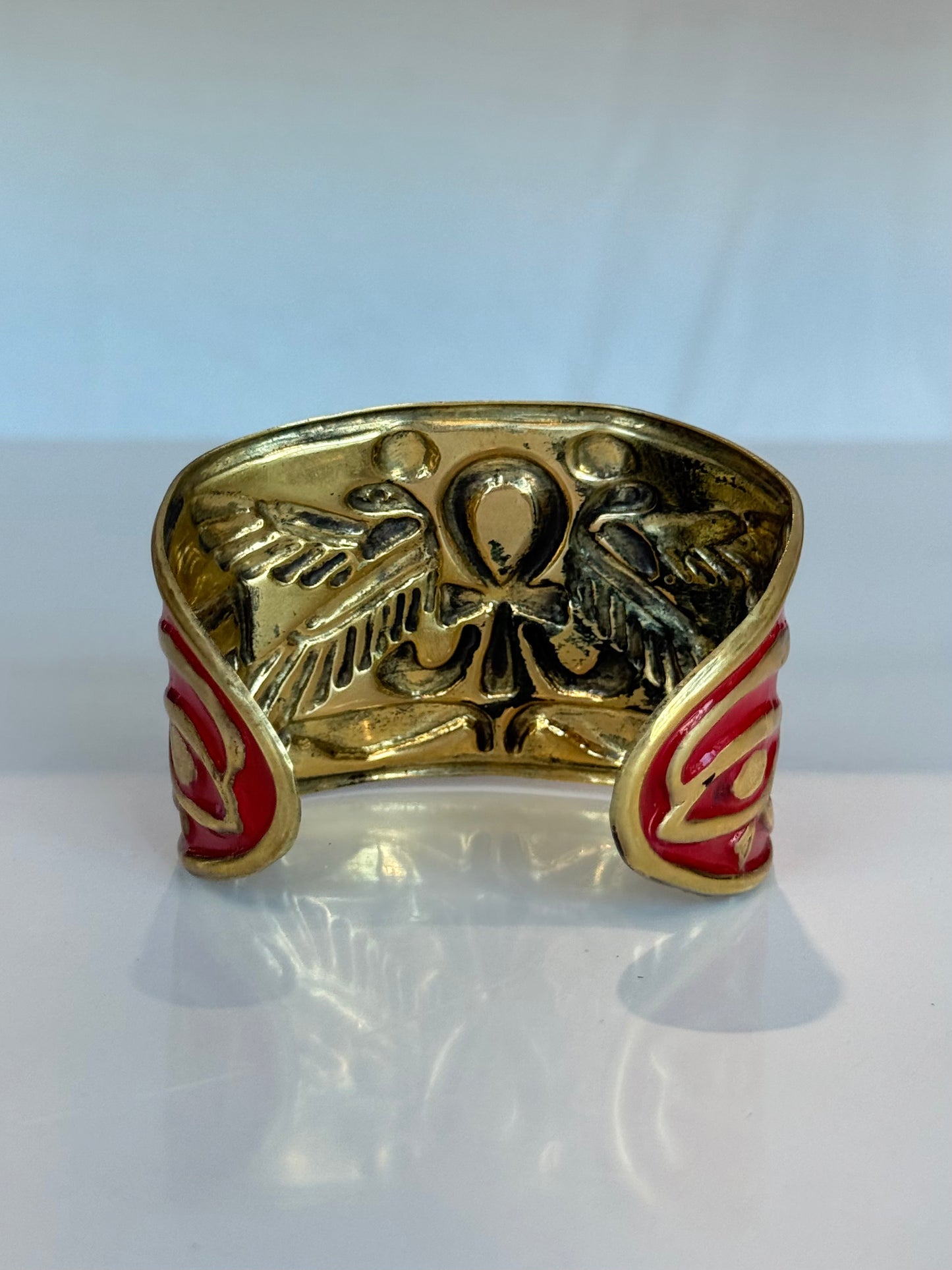 Ankh Egyptian Cuff ( Brass ) Red