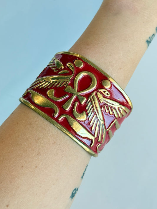 Ankh Egyptian Cuff ( Brass ) Red