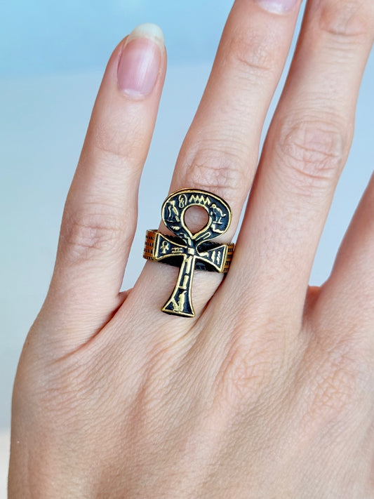 Ankh Ring ( Adjustable Size ) Brass