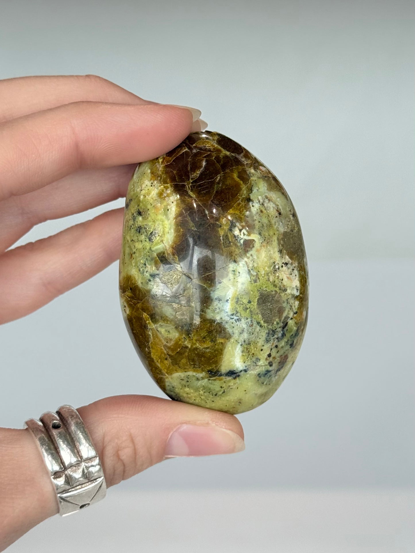 Green Opal In Matrix Freeform Palm Stone ( Madagascar )