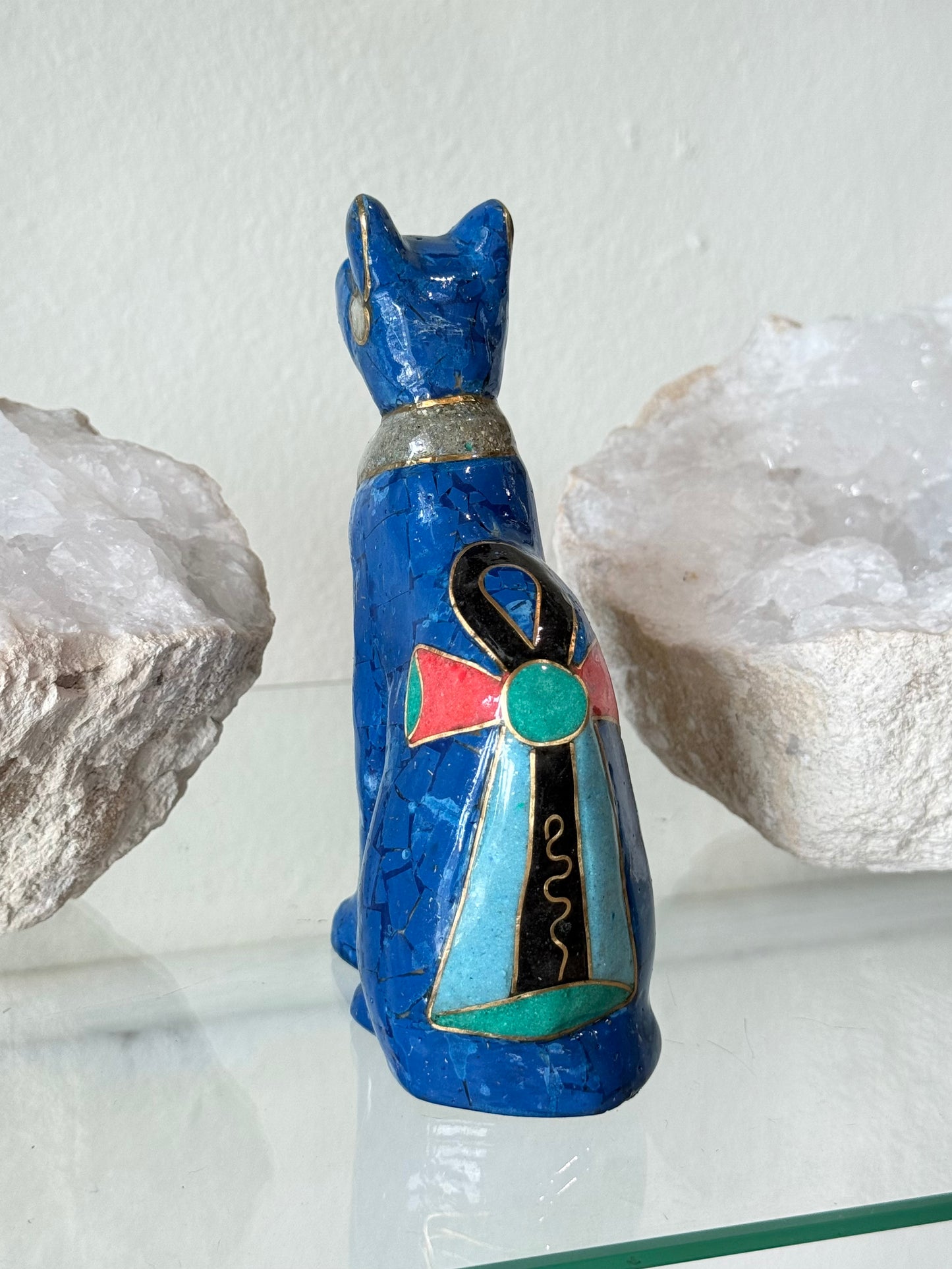 Bastet Statue in Natural Stone Marquetry | Estatua de Bastet en Marquetería de Piedras Naturales