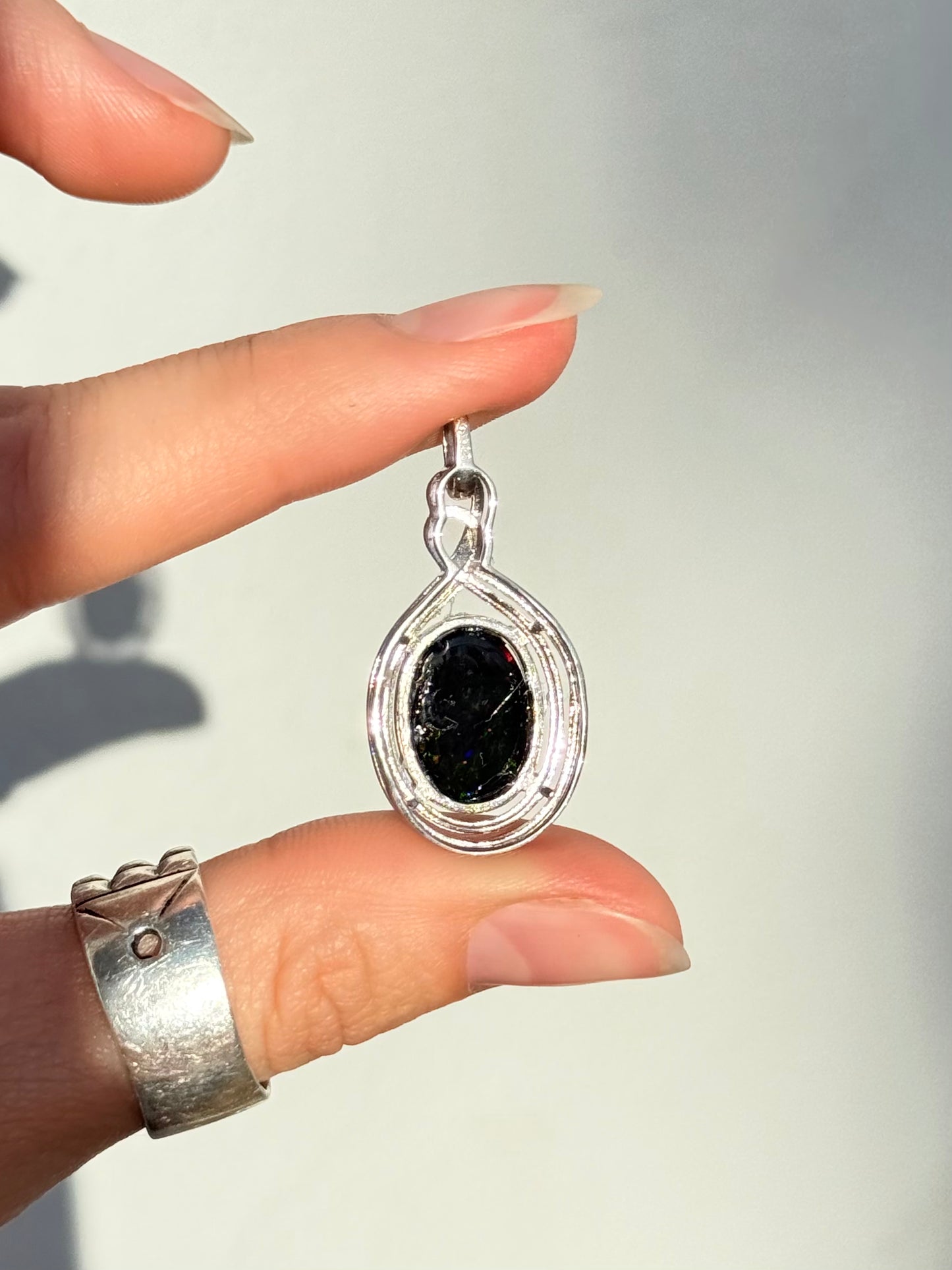 Black Treated Opal Pendant - Sterling Silver Setting
