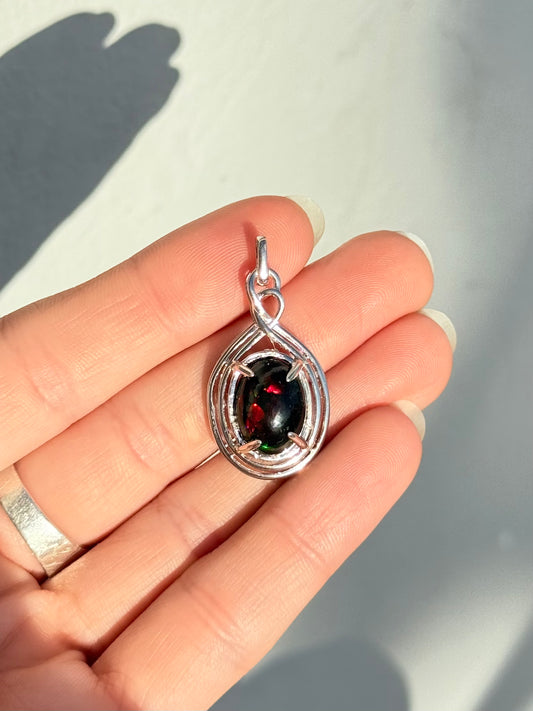 Black Treated Opal Pendant - Sterling Silver Setting