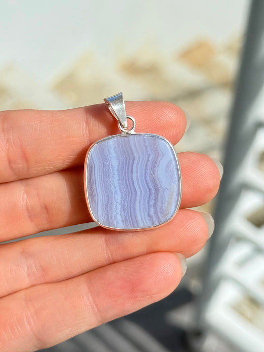 Blue Lace Agate Pendant ( Indian Silver )