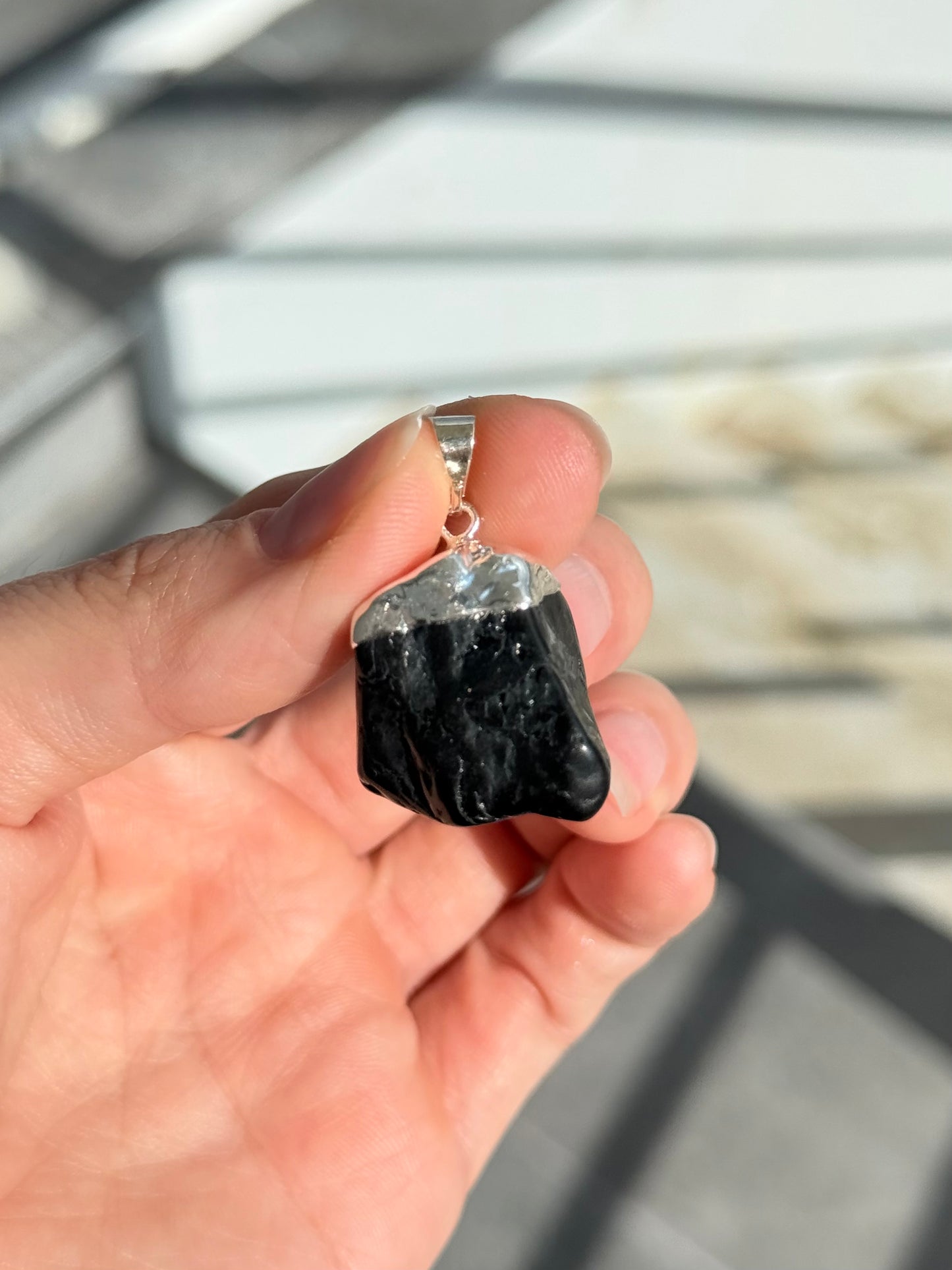 Polished Black Tourmaline Pendant