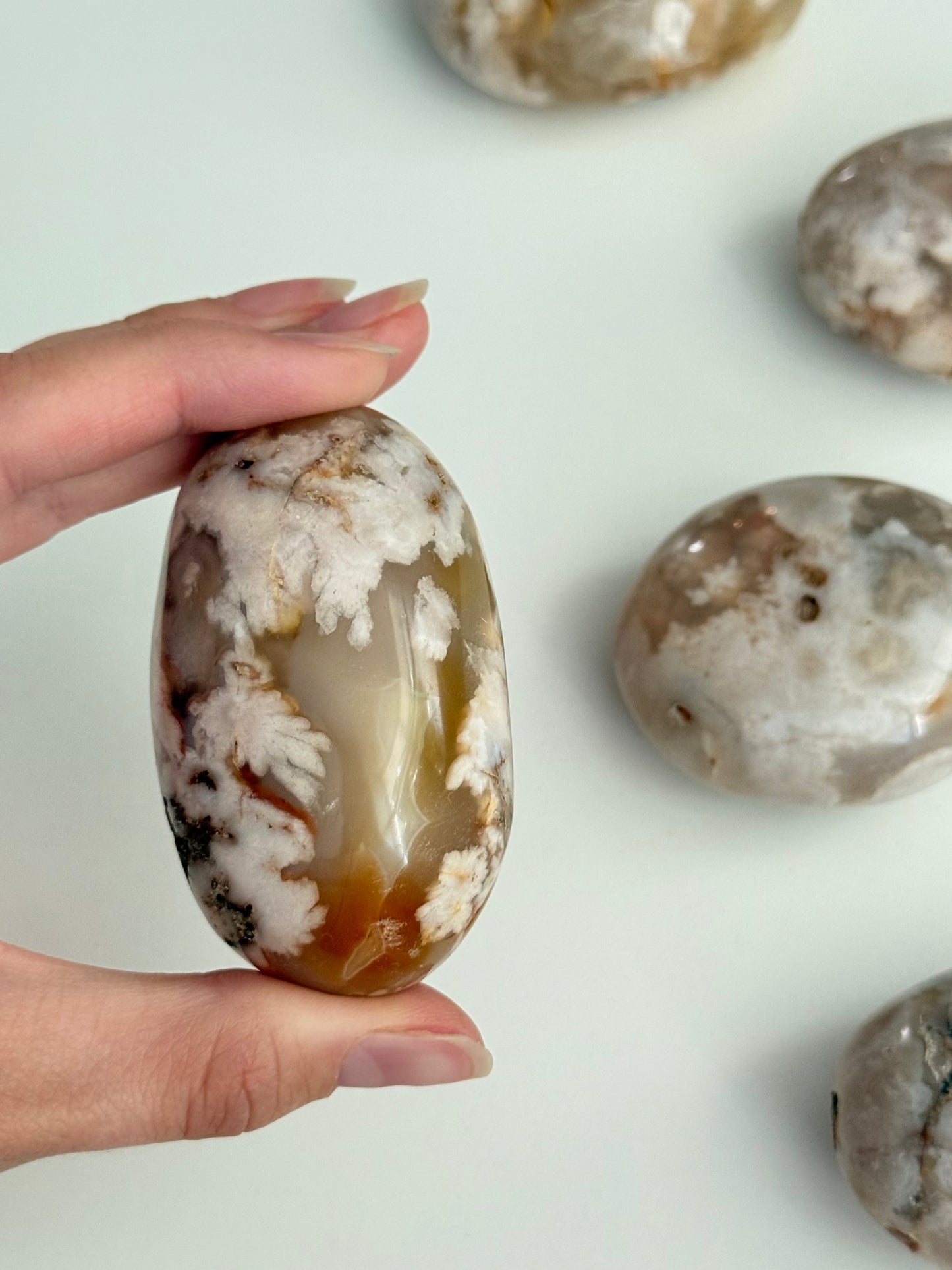Flower Agate Palm Stone | Palm Stone de Ágata Flor