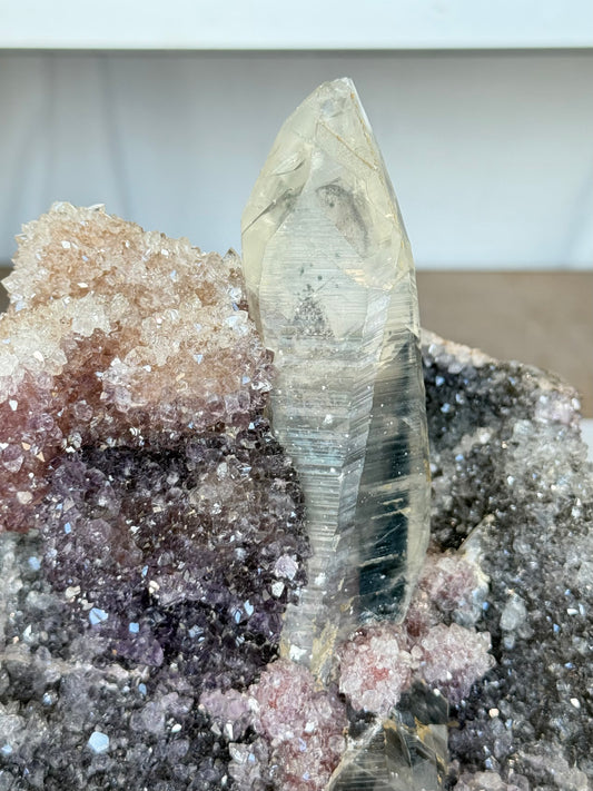 Green, purple pink, Black Amethyst with Lemurian Phantom Quartz Inoculations