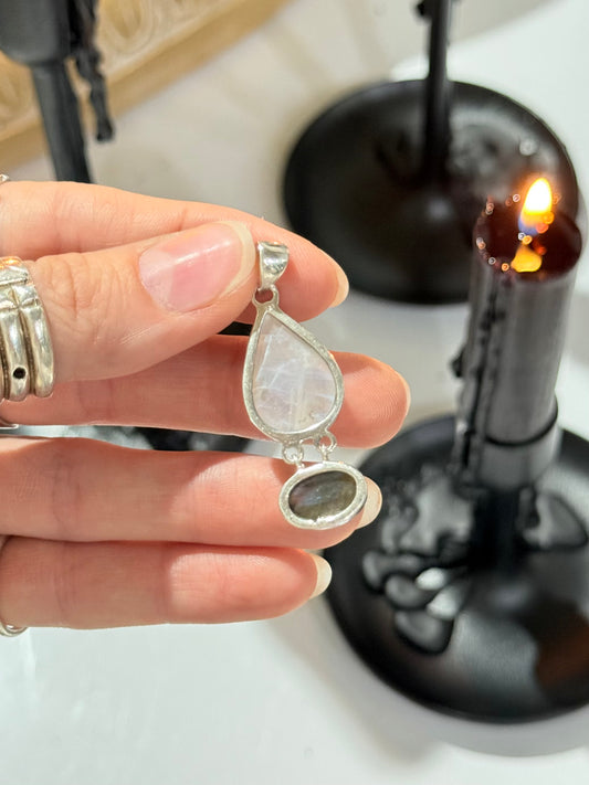 Rainbow Moonstone and Labradorite Pendant ( Silver 925 )