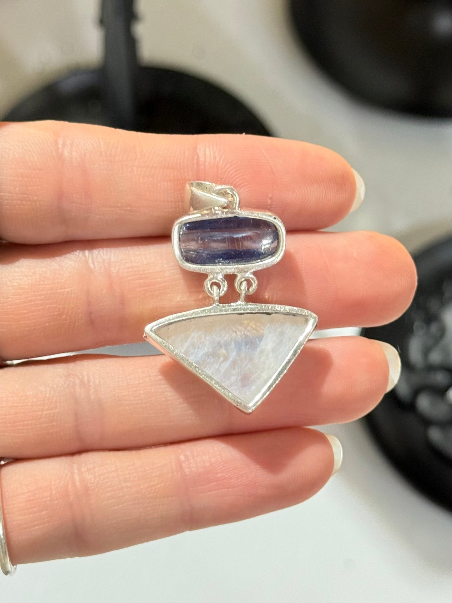 Rainbow Moonstone and Kyanite Pendant ( Silver 925 )