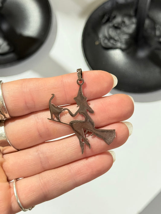 Flying Witch Silhouette Pendant – Stainless Steel