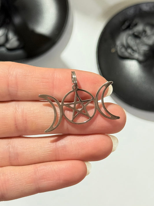 Triple Moon Pentacle Pendant – Stainless Steel