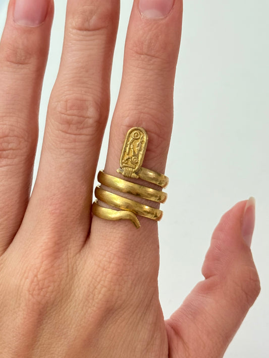 Cartouche Swirl Adjustable Brass Ring – Best Fits Size 8 and Can Be Adjusted Larger