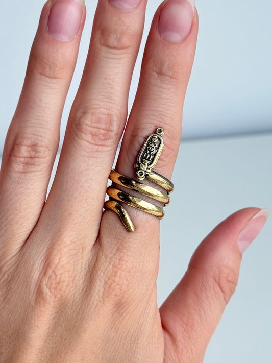 Cartouche Swirl Adjustable Brass Ring – Best Fits Size 7 and Can Be Adjusted Larger