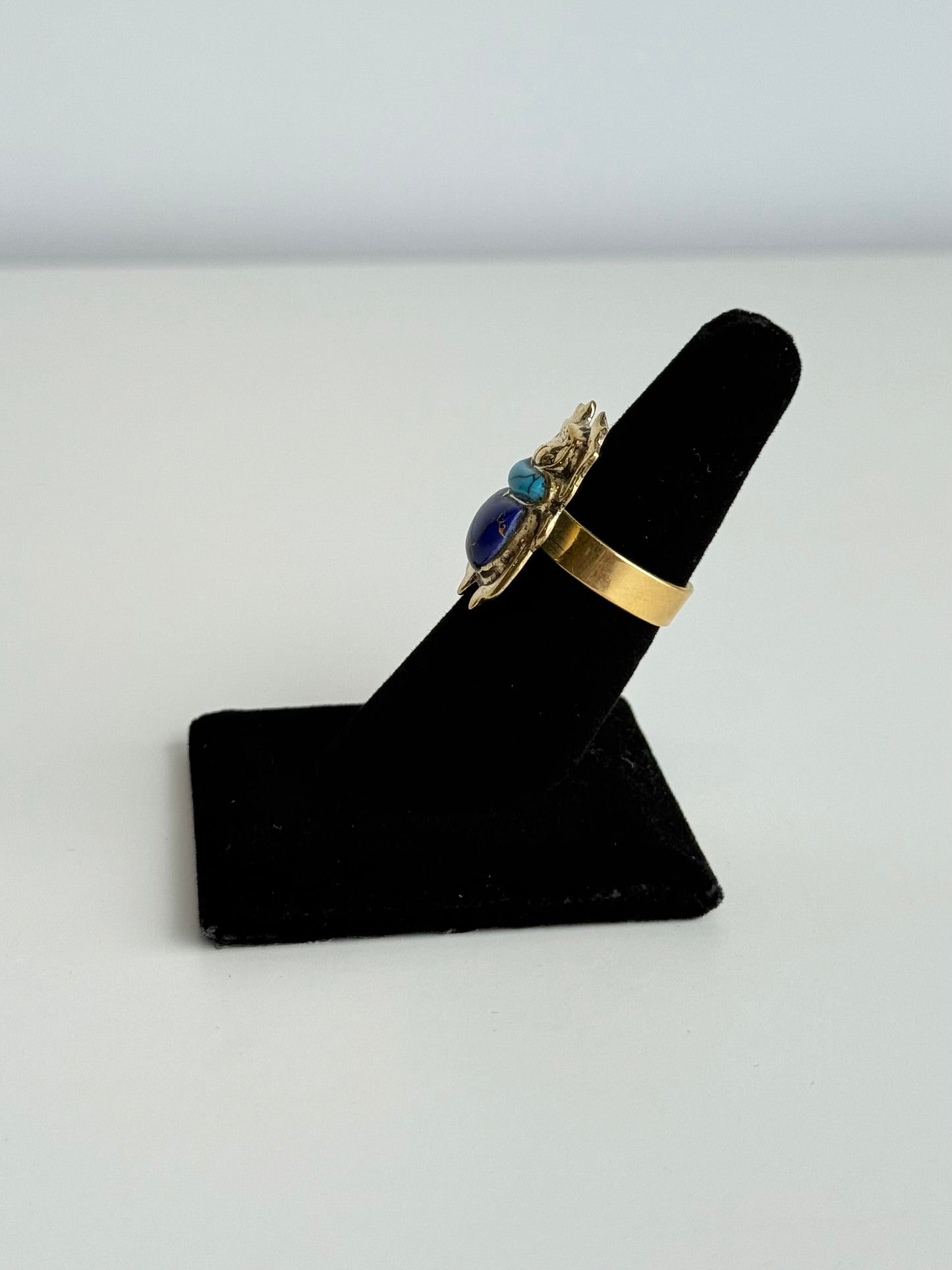 Scarab Crushed Stone Adjustable Brass Ring – Best Fits Size 7 and Can Be Adjusted Larger