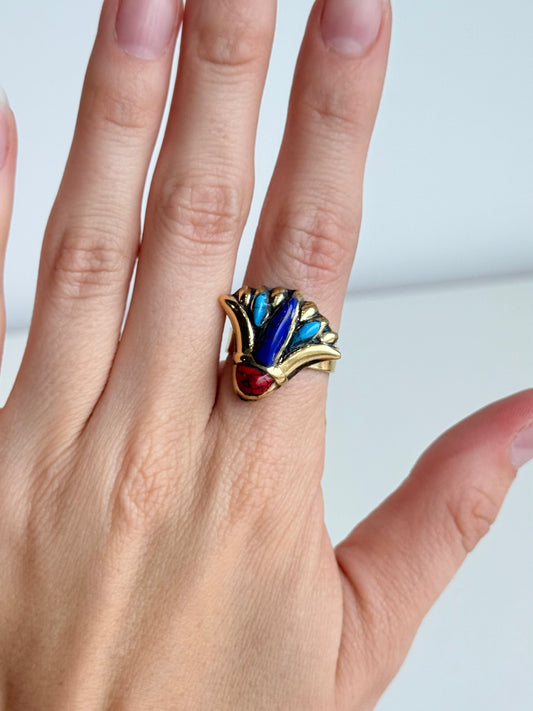 Egyptian Lotus Adjustable Brass Ring – Best Fits Size 7 and Can Be Adjusted Larger