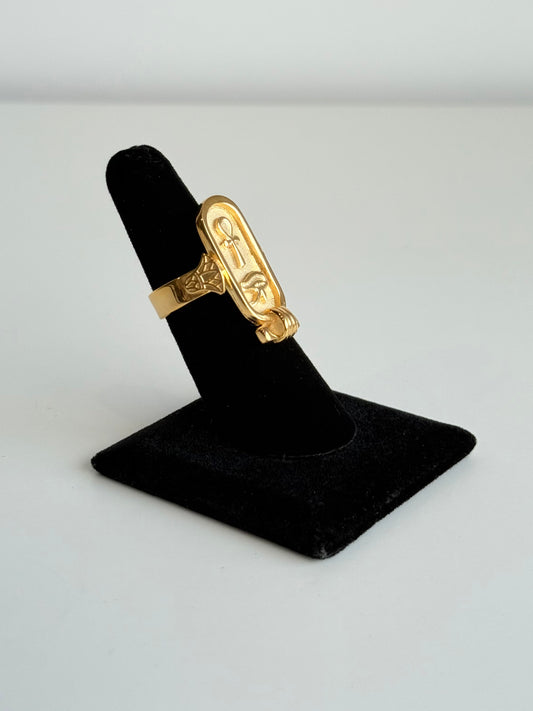 Ankh Eye of Horus Cartouche Adjustable Brass Ring – Best Fits Size 6 and Can Be Adjusted Larger