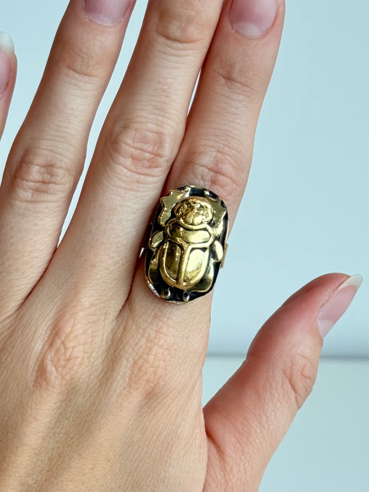 Scarab Adjustable Brass Ring – Best Fits Size 7 or 8 and Can Be Adjusted Larger
