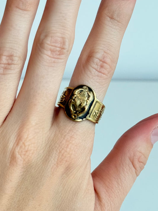 Scarab Adjustable Brass Ring – Best Fits Size 9 and Can Be Adjusted Larger