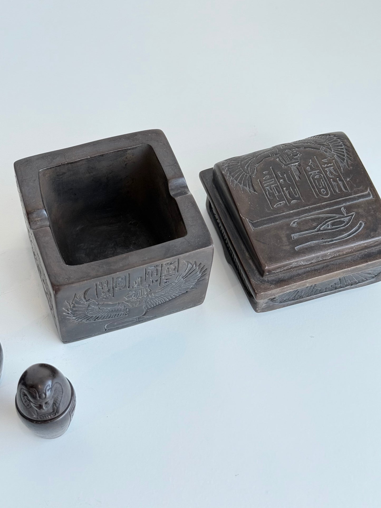 Egyptian Canopic Jar Set with Storage Box – Gypsum - Basalt