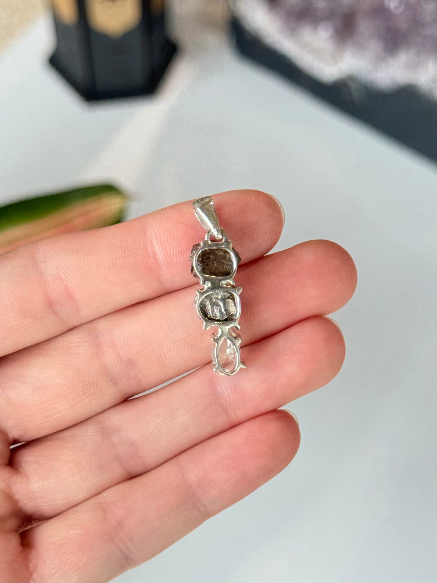 Moldavite, Campo del Cielo & Herkimer Diamond Trilogy Pendant