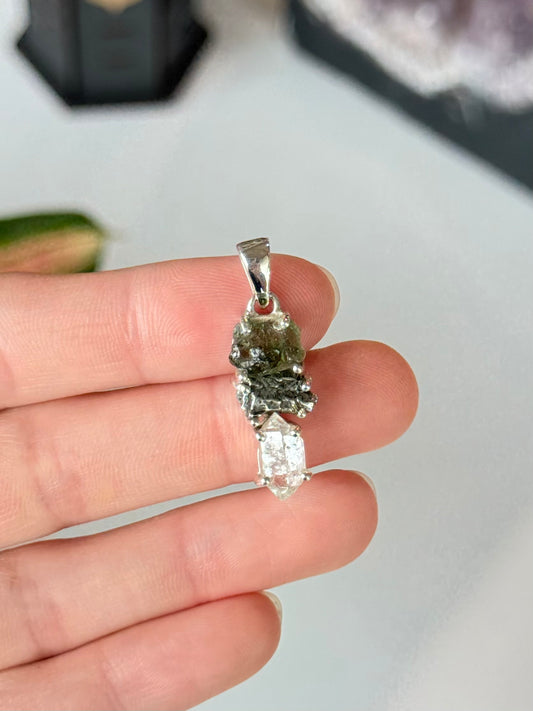 Moldavite, Campo del Cielo & Herkimer Diamond Trilogy Pendant