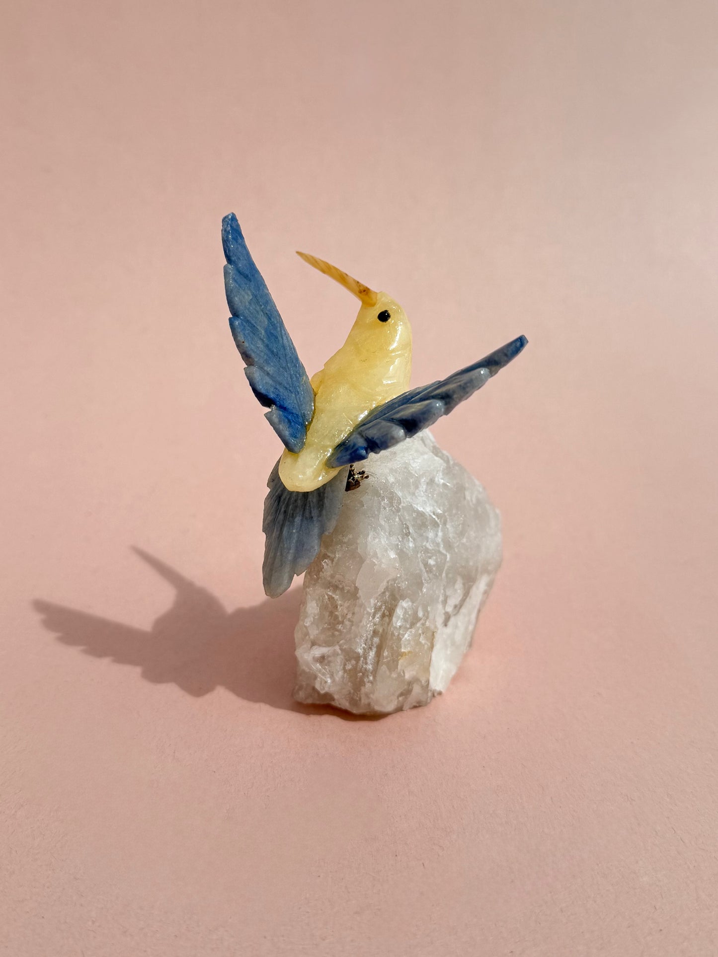 Hummingbird Yellow Calcite and Clear Quartz Base