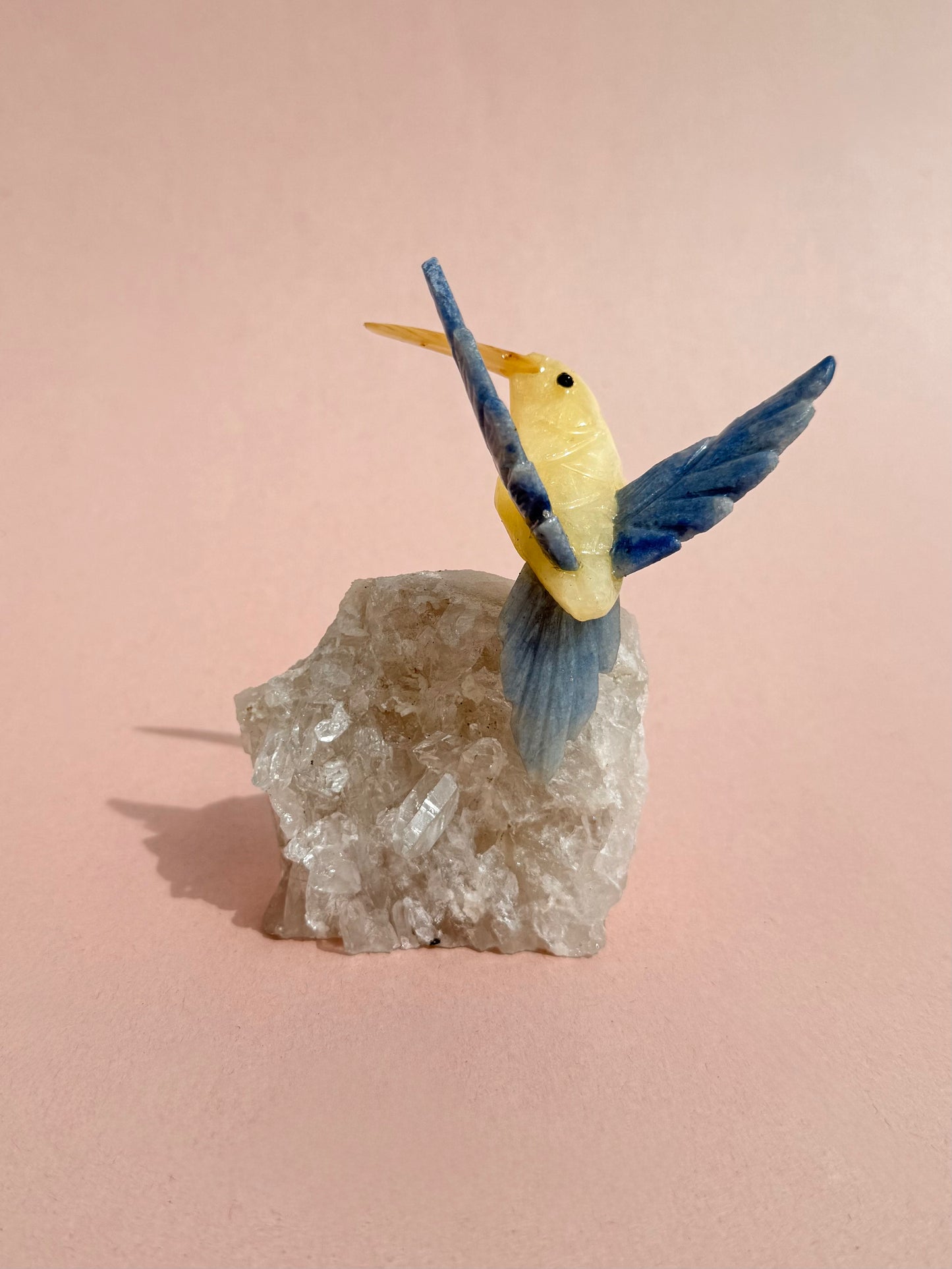 Hummingbird Yellow Calcite and Clear Quartz Base